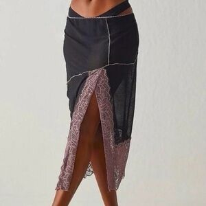 Intimately Free People Into You Half Column Slip Skirt Black Lavender Lace Skirt
